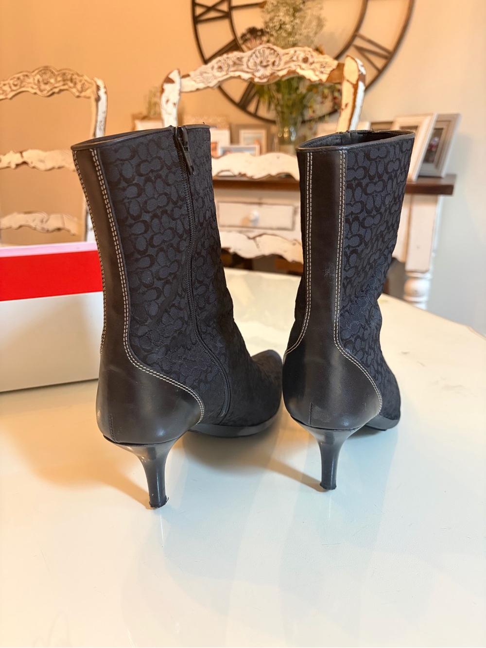 Vintage Coach Black Signature Jacquard Pointed-Toe Mid-Calf Heel Boot - Picture 4 of 10